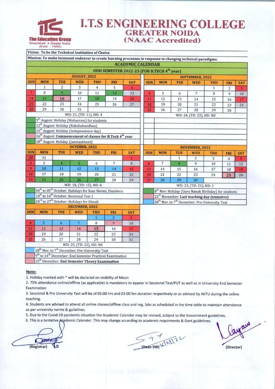 Btech Syllabus and Academic Calendar ITS Engineering College